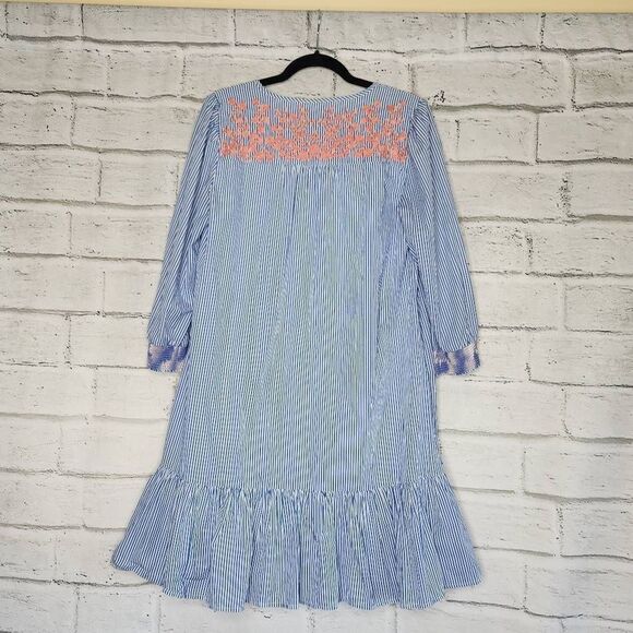 J. Crew Striped Embroidered Floral Mini Shift Dress Blue & White Size Small - Picture 8 of 15